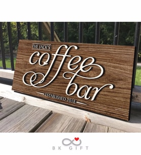 BK Gift Kişiye Özel Dekoratif Ahşap Coffee Bar Tabelası 61cm - Model 2