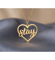 Kişiye Özel 925 Ayar Gümüş Stay Yazılı Kalp Kolye (Gold)