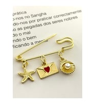 Altın Renk Broş İskoç İğnesi Yaka İğnesi Charmlı İğne Çengelli İğne Yıldız-Zarf-İstiridye (Gold)