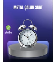 Yuvarlak Gümüş Dekoratif Işıklı Masa Üstü Saat Alarmlı Sessiz Çalışma