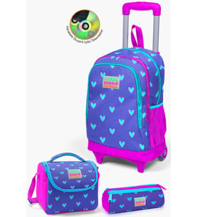 Coral High Kids Lavanta Pembe Kalp Desenli Çekçekli 3’lü Okul Çanta Seti SET0123906