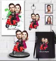 Kişiye Özel Vespa Motorcu Sevgili Karikatürlü 5 li Hediye Seti  Mod-3