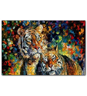 Cakapuzzle Kaplan Çift Yağlıboya  Puzzle Yapboz MDF (Ahşap) (120 Parça)