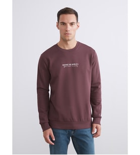 LCWAIKIKI Classic Mürdüm Bisiklet Yaka Baskılı Erkek Kalın Sweatshirt