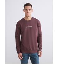 LCWAIKIKI Classic Mürdüm Bisiklet Yaka Baskılı Erkek Kalın Sweatshirt