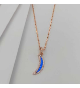 Gümüş Ay Model Mineli Ve Zirkon Taşlı Kolye 925 Ayar (Karışık)