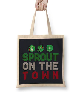 Sprout On The Town Christmas Brussel Sprouts Knit Patter Bez Çanta Uzun Saplı