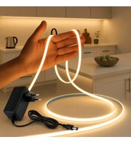 COB LED Şerit 320/LED 5m 12V Soğuk Beyaz 6500K Işık 8mm IP20 Aydınlatma Hortumu Kendinden Yapışkanlı Adaptör Dahil