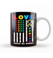Love Needs No Words US American Flag Autism Puzzle Autistic Kupa Bardak Porselen