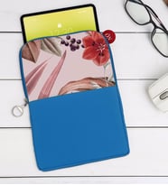 BK Gift Çiçekler Tasarımlı Taşınabilir Koruyucu Tablet Kılıfı & Organizer Çanta - Mavi-1