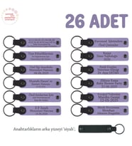 Özel Amaçlı Hediye Arayanlara, 26'lı Set, İsim Ve Marka Yazılabilen Anahtarlık, Mor Menekşe & Siyah (Lila - Mor)
