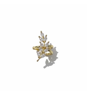 Earcuff Sıkıştırmalı Pirinç Kıkırdak Küpe Yaprak Detaylı Baget Taşlı Altın Renk