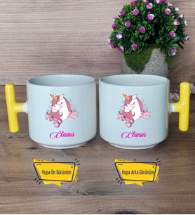 Unicorn Kupa Bardak T Sarı Kulplu Kız Çocuğuna Arkadaşa Sevgiliye Doğum Günü Hediyesi