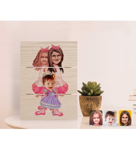 BK Gift Kişiye Özel 3 Kardeş Karikatürlü Otantik Masaüstü Ahşap Palet Çerçeve-3 (Beyaz)