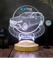 Togg T10X Araba Kişiye Özel 3D LED Lamba, Togg Hediyesi, Elektrikli Araba Tutkunlarına İsimli Masa Lambası