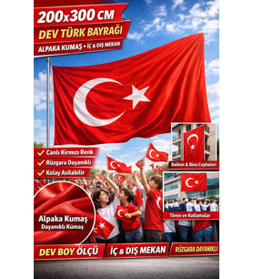 200x300 cm Büyük Boy Alpaka Türk Bayrağı – Dayanıklı, Canlı Renkli, Dev Boy Bayrak (Kırmızı-Beyaz)