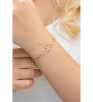 925 Ayar Pembe Taşlı Lotus Çiçeği Gümüş Bileklik