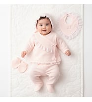 KIZ BEBEK 0-3 AY %100 PAMUK NAKIŞLI PREMİUM KALİTE SET (Pudra Pembe)