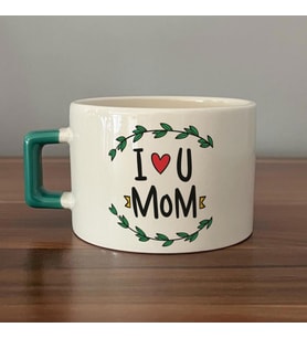 I Love You Mom Baskılı Yeşil Kulplu C Fincan