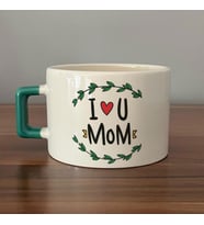 I Love You Mom Baskılı Yeşil Kulplu C Fincan