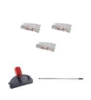 Dar Yedek Islak Mop Takımı - 3 Adet Beyaz 350 Gr. 17 Cm. Islak Mop + Metal Sap + Mop Tutucu