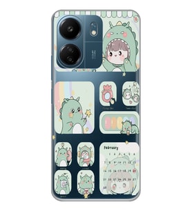 Xiaomi Redmi 13C Uyumlu Tatlı Dinozor Kawaii Tasarımlı Şeffaf Telefon Kılıfı
