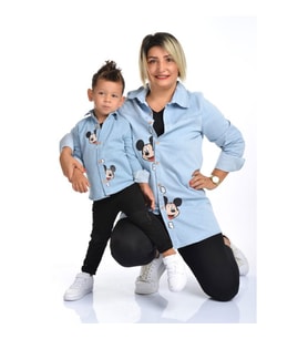MODAVALS ANNE OĞUL MICKEY BASKILI TUNİK KOT GÖMLEK