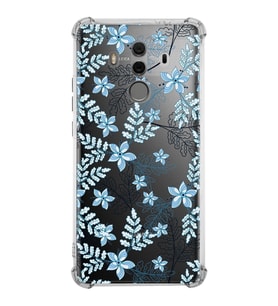 PrintiFy Huawei Mate 10 Pro Uyumlu Köşe Korumalı Floral Mavi Tasarımlı Şeffaf Silikon Kılıf