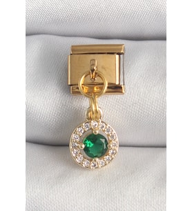316L Çelik Gold Renk Sallantı Yeşil Zirkon Taşlı Nomination Charm 5886 - SSSSSS7409-4104