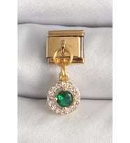 316L Çelik Gold Renk Sallantı Yeşil Zirkon Taşlı Nomination Charm 5886 - SSSSSS7409-4104