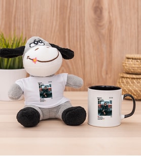 Kişiye Özel İnstagram Tasarım Fotoğraflı Peluş Eşek ve Siyah Kupa