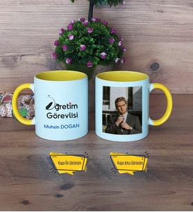 Öğretim Görevlisi Kupa Bardak Sarı Fotoğraflı Öğretmenler Günü Hediyesi