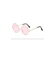 Retro Yuvarlak Küçük Metal Çerçeve  Hippi Çocuk Güneş Gözlüğü (Pembe)
