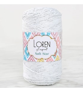 Loren Soft Star Makrome İpi Gümüş Simli Beyaz RM10