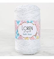 Loren Soft Star Makrome İpi Gümüş Simli Beyaz RM10