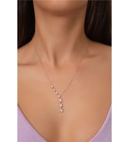 925 Ayar Gümüş Zincirli Rose Kaplama Zirkon Taşlı Sıralı Yıldız Model Kolye