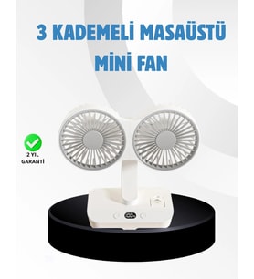 Sessiz Çalışan USB Şarjlı Çift Kafalı Masaüstü Fan – Ev ve Ofis İçin