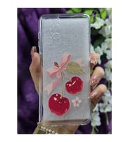 Samsung Galaxy A13 Uyumlu Kiraz ve Fiyonk Desenli Şeffaf Telefon Kılıfı