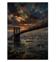 Brooklyn Köprüsü Gece Manzarası Tablosu Dekoratif Kanvas - Mdf Ahşap Tablo