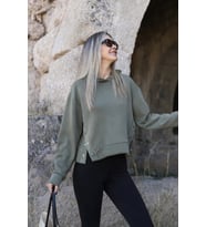 Haki Çıtçıt Detaylı Kapüşonlu Sweatshirt