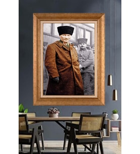 Altın Varaklı Çerçeveli Paspartulu Atatürk Tablo nh298 (Gold)