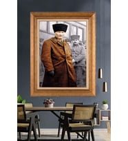 Altın Varaklı Çerçeveli Paspartulu Atatürk Tablo nh298 (Gold)