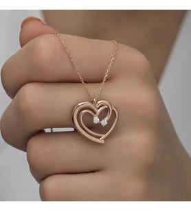 Gümüş Rose Birleşmiş Kalpler Kadın Kolye