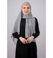 Gri-Gold Arkadan Bağlamalı Şal Şifon Üç Bantlı Simli Pileli 1835_1502