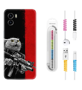 Vivo Y15S Y32 Y33S Y51 Y53S Kılıf Kablo Koruma Spiral Silikon Çılgın Kedi 1674