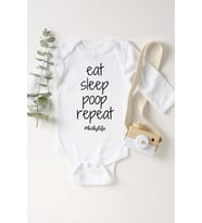 Unisex Bebek Beyaz Eat Sleep Poop Repeat Uzun Kol Çıtçıtlı Body