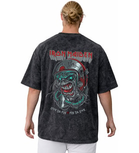 Iron Maiden Rock Metal Müzik Grubu Sırt Baskılı Unisex Oversize Vintage Yıkamalı Tişört
