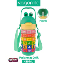 Vagonlife 430 ML Pipetli Çelik Termos Askılı Matematiği Sevdiren Su Matarası -FFVGN30031-430ML (Yeşil)