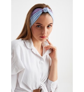 Mavi-Mor Kadın Fenomen Style Pamuklu Penye, Kaymaz, Yumuşak, Esnek, Saç Bandı Bandana (Çok Renkli)