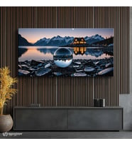 Yatay Panoramik Kanvas Tablo Kristal Küre Dağ Ev Manzara Tablosu Ev Ofis Duvar Dekoru